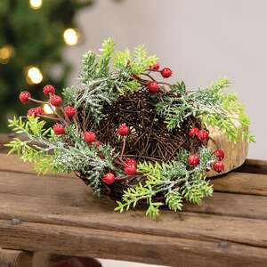 Snowy Pine & Red Berry Bird Nest  18193;