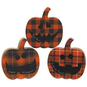 Happy Halloween Chunky Plaid Jack O Lantern Sitter, 3 Asstd.