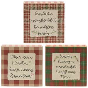 Move Over Santa Plaid Box Sign, 3 Asstd.