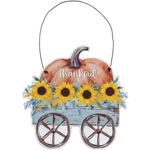 Thankful Pumpkin & Sunflower Wagon Hanger
