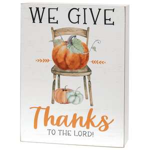 We Give Thanks Pumpkins & Chair Box Sign