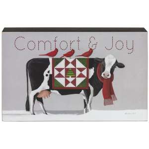 Comfort & Joy Patchwork Cow & Cardinals Box Sign #36185