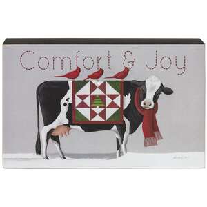 Comfort & Joy Patchwork Cow & Cardinals Box Sign #36185