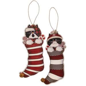 Kitty Jingle Bell Stocking Ornament, 2 Asstd.