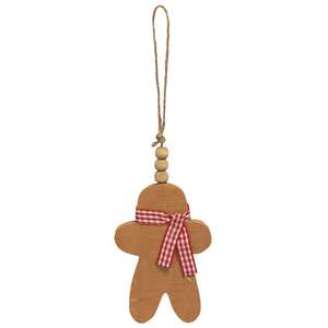Rustic Wood Beaded Gingerbread Man Ornament