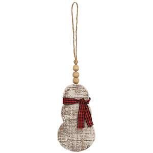 Rustic Wood Beaded Snowman w/Scarf Ornament
