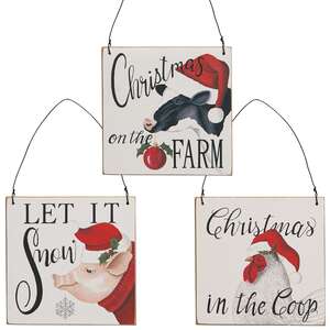 On the Farm Square Wooden Ornament, 3 Asstd.