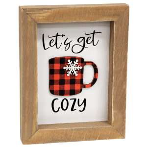 Let's Get Cozy Buffalo Check Cup Sign #36452