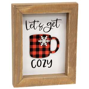 Let's Get Cozy Buffalo Check Cup Sign