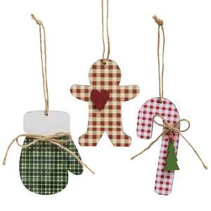 Country Plaid Christmas Ornament, 3 Asstd.