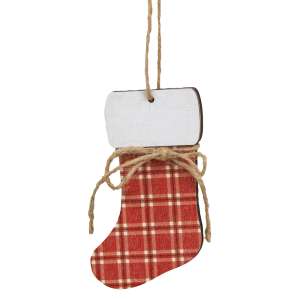 Red Plaid Stocking Ornament With Jute #36460