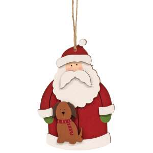 Santa With Dog Wooden Ornament #36466