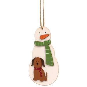 Snowman With Dog Wooden Ornament #36473