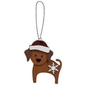 Snowflake Dog With Santa Hat Ornament