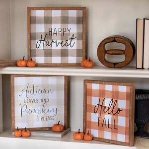 Fall Gingham Wood Sign, 3 Asstd. 65268;