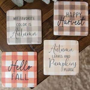 Fall Gingham Resin Coasters, Set/4 65272;