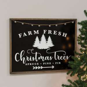 Farm Fresh Christmas Trees Black & White Wood Sign 65301