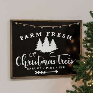 Farm Fresh Christmas Trees Black & White Wood Sign 65301;