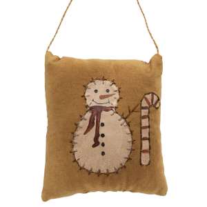 Primitive Snowman Candy Cane Pillow Ornament #CS38585