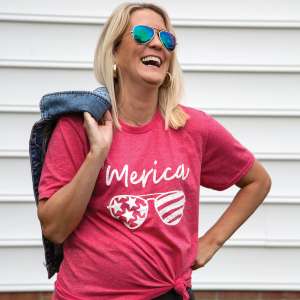 Merica Sunglasses T-Shirt, Heather Red L93