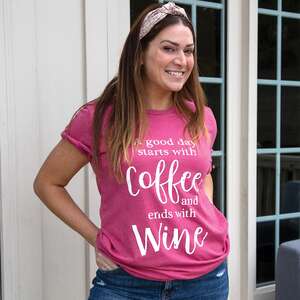 A Good Day Starts With Coffee T-Shirt, Heather Raspberry L99XXL;