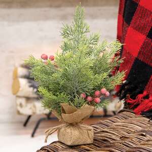 Mini Sugar Berry Pine Tree w/Burlap Base, 12"H 18274;