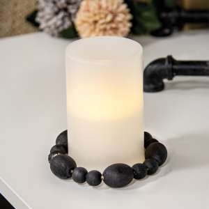 Black Distressed Wood Oval Bead Candle Ring 36120