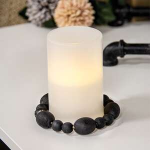 Black Distressed Wood Oval Bead Candle Ring 36120;