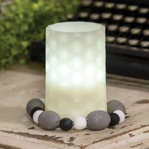 Black White & Gray Distressed Wood Oval Bead Candle Ring 36122;