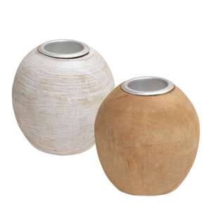 Natural or White Distressed Round Taper Holder, 2 Asstd.