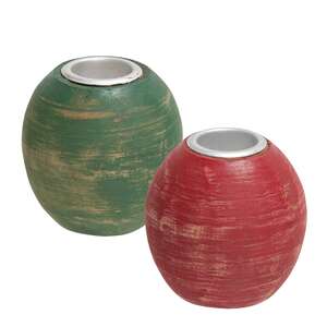 Red or Green Distressed Round Taper Holder, 2 Asstd.