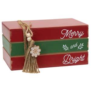 Merry and Bright Wooden Stacked Books #36364