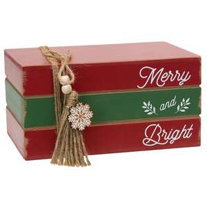 Merry and Bright Wooden Stacked Books