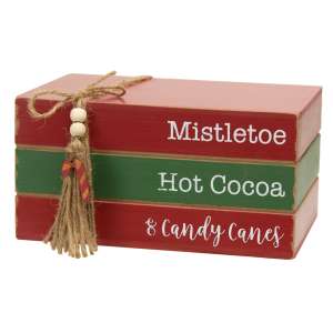 Mistletoe, Hot Cocoa & Candy Canes Wooden Stacked Books #36365