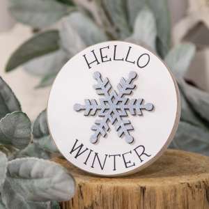 Hello Winter Snowflake Circle Easel Sign 36440
