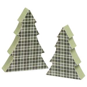 2/Set, Green Plaid Chunky Trees #36461