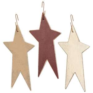 Distressed Burgundy, Cream or Ivory Primitive Star Ornament, 3 Asstd.
