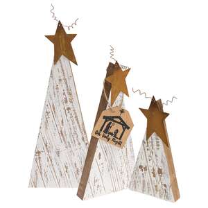 3/Set, Distressed Rustic Wood White Christmas Trees
