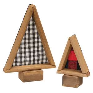 2/Set, Black & Red Buffalo Check Fabric & Wood Nesting Trees