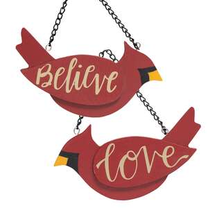 2/Set, Believe & Love Wooden Cardinal Ornaments