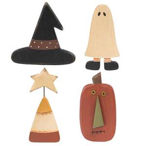 4/Set, Primitive Wooden Halloween Magnets
