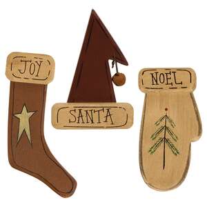 3/Set, Primitive Wooden Christmas Magnets #36756