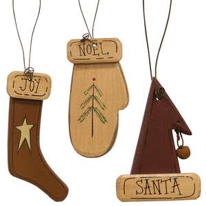 3/Set, Primitive Wooden Christmas Ornaments