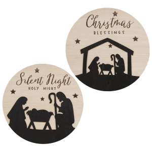 Christmas Blessing Silhouette Round Sign, 2 Asstd. #36793