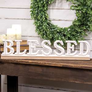 Blessed Beaded White Wood Sitter 60442