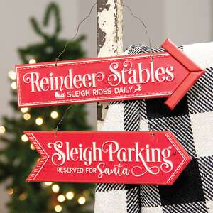 Reindeer & Sleigh Parking Metal Hanging Sign, 2 Asstd. 60448;