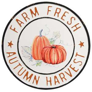 Farm Fresh Autumn Harvest Round Metal Sign