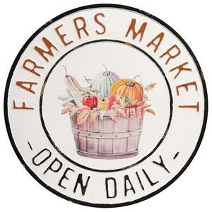 Farmer's Market Open Daily Round Metal Sign