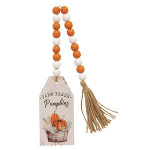 Farm Fresh Pumpkins Beaded Wood Tag
