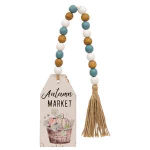 Autumn Market Beaded Wood Tag